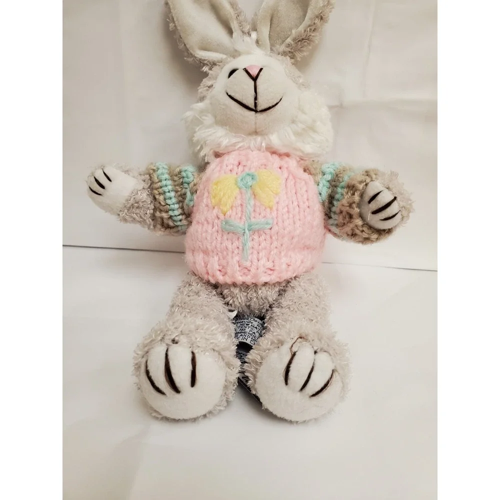 Chrisha‎ Playful Plush EASTER BUNNY RABBIT Gray w/Sweater Legs move VTG 1999